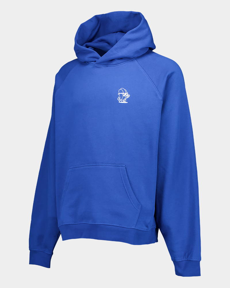blue hoodie from the side